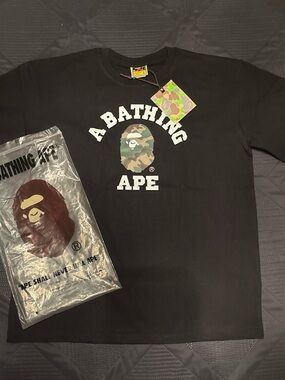 Bape Black Short Sleeve Tee with Camo Logo